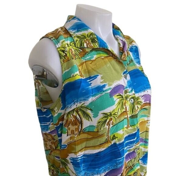 Notations Petite Vintage Island Style Button Down Tank Top Shirt Size S/M - Picture 6 of 11